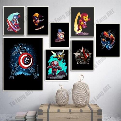 Marvel Avengers Cartoon Superhero Anime Poster Canvas Painting Iron Man Wall Art Picture Birthday Gift Kids Bedroom Home Decor