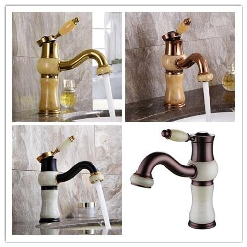 4 colors Luxury brass and jade Single-Handle Bathroom sink Faucet Basin mixer tap,Gold/Rose gold/Black/Bronze