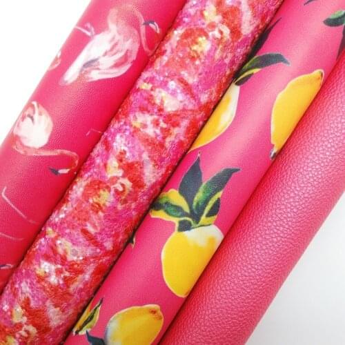 PINK Glitter Fabric, Lace Synthetic Leather, Flowers Faux Fabric Sheets For Bow A4 21x29CM Twinkling Ming XM014B