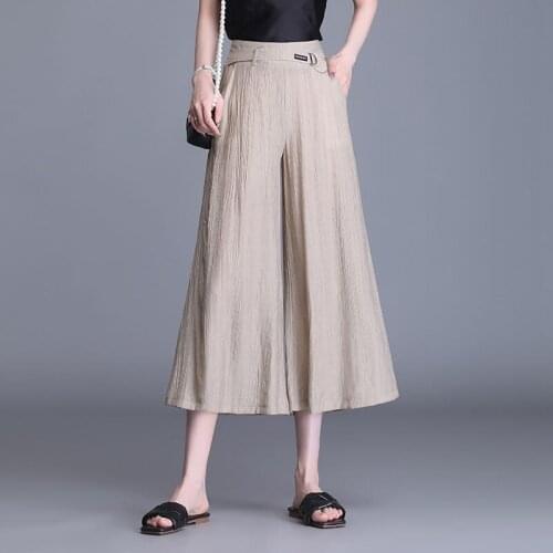Chiffon Wide Leg Pants Womens Summer Thin 2021 New High Waist Pleated Skirt Pants Loose Crop Trousers Plus Size 4XL zh1298