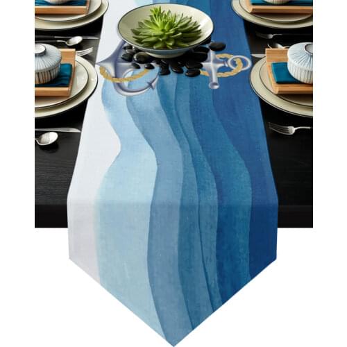 Blue Ocean Anchor Nautical Table Runner Country Wedding Decor Cake Tablecloth Placemat Dinning Table Decoration Table Runners