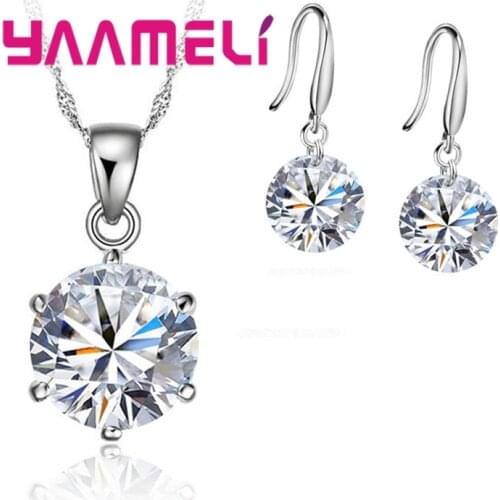 80% off Discount Wedding Jewelry Set Multi Colors 925 Sterling Silver Cubic Zirconia Necklace Pendant Earrings For Sale