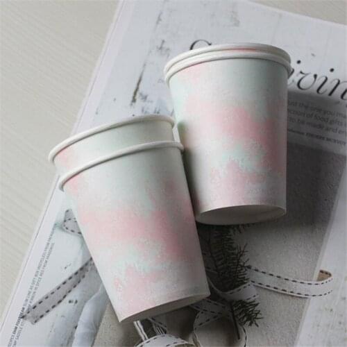 100pcs Net Red Valentines Day Wedding Couple Cup Thick Disposable Paper cups 250ml Coffee Soy Milk Tea Juice Water Drinking Cup