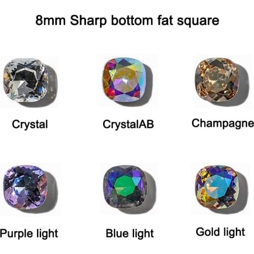 30pcs Nail Art Decoration Rhinestones High-Quality Pointed Fat Square Transparent Crystal Glass 3D Trendy Nail DIY Accesories