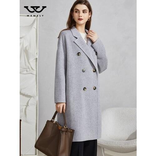 High-end grey double-sided cashmere coat womens medium and long autumn and winter 2021 suit collar wool coat