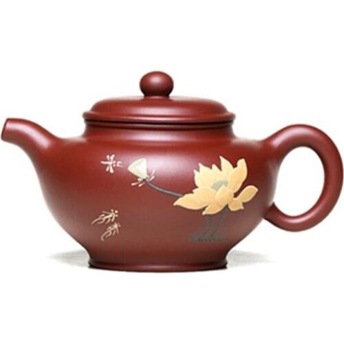 Yixing Purple Clay Teapot Handmade Mud-painted Raw Ore Dahongpao Lotus Chinese Tea Set Household Teapot Cute Teapot