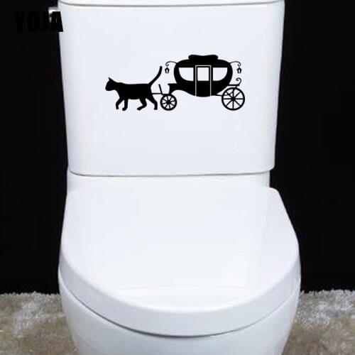 YOJA 21.9*9CM Cat Drawn Carriage Home Decor Toilet Decal Wall Sticker T4-0010