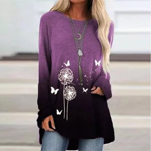 Plus Size Butterfly Print Regular Hem Women Tshirt Vintage Clothes Long Sleeve Graphic Tee Tops O Neck Harajuku Tunic Футболка 4