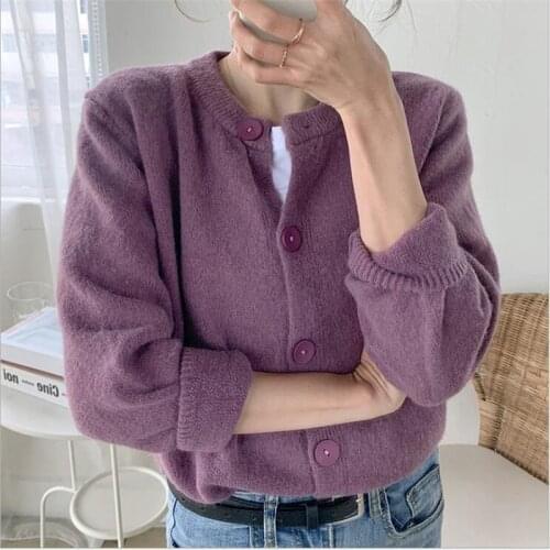 LMQ NEW 2020 Autumn Winter Womens Loose Solid Color Casual Stylish Knitwear Button Cardigans Korean Lady Sweaters Knit Jacket