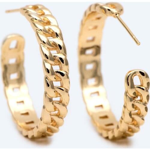 10pcs Chunky Gold Hoops, Gold Plated Brass Chain Hoops, Thick Hoop Earrings, Hoop Earrings (GB-1803-1)