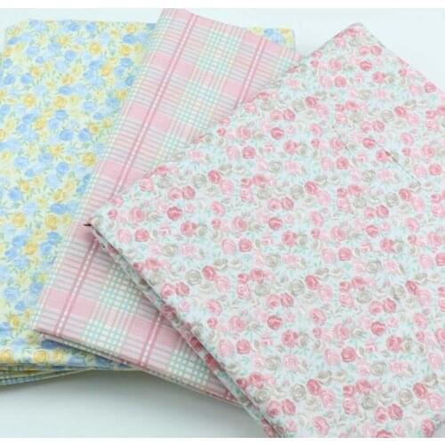 100% Cotton Width 235cm Elegant Yellow Blue Pink Small Rose Flowers Check Fabrics for DIY Bedding Clothes Dress Blouse Skirt