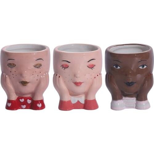 3pcs Girl Ceramic Flower Pot Garden Decoration Succulent Flower Pot Home Gardening Plants Potted Ceramic Flowerpots Ornament