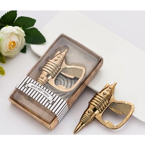 50pcs Vintage pistol shape beer bottle opener For Wedding Party gift favors Return gifts with retail box