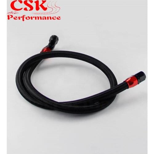 55 inch AN10 Stainless Steel/ Nylon Braided Oil/Fuel Line Hose w/ Adapter Kit Silver/Black