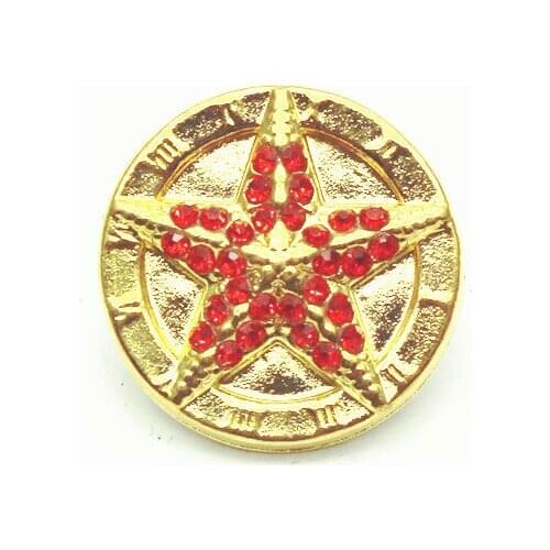 6pcs/lot Crystal Red Star Snap Buttons Gold Color Snap Charms Fit 18mm/20mm DIY Snap Bracelet Necklace Jewelry Making