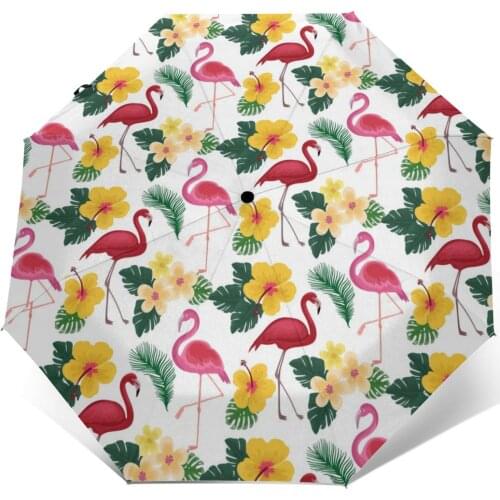 Automatic Umbrella Summer Flamingos With Plants And Flowers three-fold umbrella women men rain umbrella