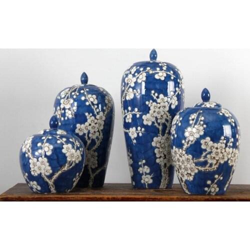 Jingdezhen Blue And White Porcelain Ginger Jar Decoration Vase Modern Home Furnishings Living Room Tv cabinet Ceramic jar vase
