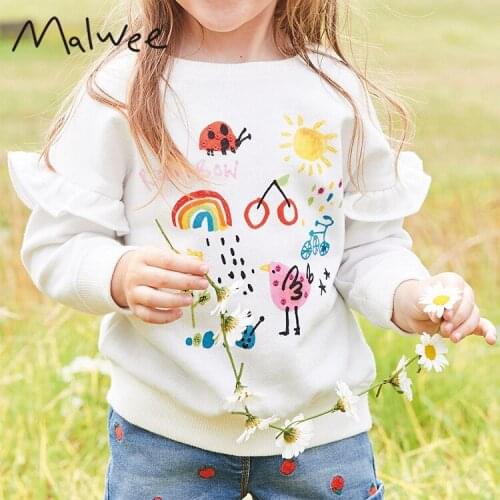 Girl Kids Hoodies Casual Korean Cartoon Printed Long Sleeve Sweatshirts for Girl 2-8 Y Toddler Baby Tops Child Loose Pullover