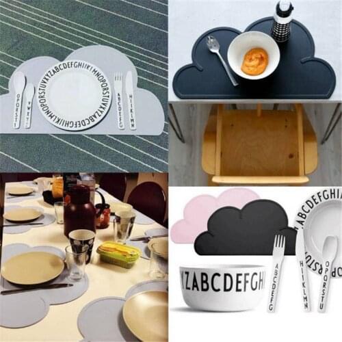 Kids Dining Silicone Bowl Baby Table Mat Cloud Shaped Kitchen Pad
