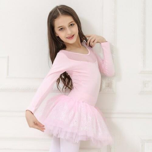 Girls Cotton Dancing Dress Long Sleeve Kids Dancing Wear Skirt Childrens Day Performance Suit Ballet Lace Suit B-6389