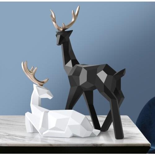 GEOMETRIC DEER RESIN STATUE NORDIC DECORATION HOME DECOR STATUES ABSTRACT DEER FIGURE/FIGURINES/SCULPTURE BEELDEN DECORATIE