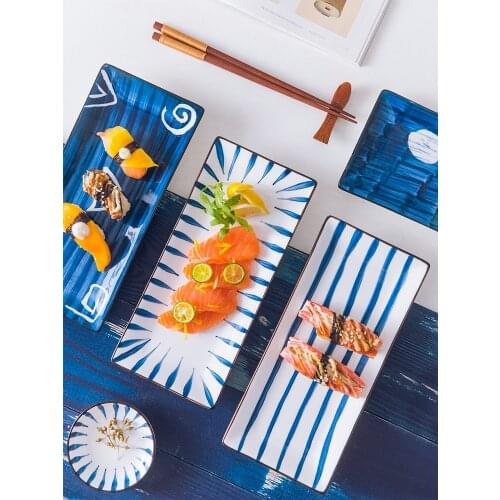 Ceramic Rectangular Sushi Plate Creative Net Red Tableware Hand-painted Home New Desserts Dishes