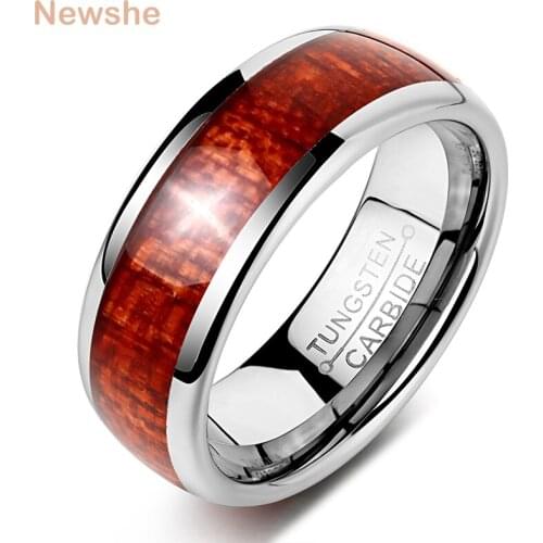 Newshe Mens 8mm Tungsten Carbide Bands Reddish Brown Finger Rings For Men Charm Wedding Jewelry Size 9-12 TRX062