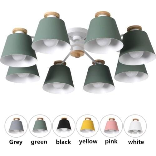 Living Room Chandeliers suction top Lighting grey green blue yellow pink body Wooden Hanging Light Lampshade Kitchen Lights