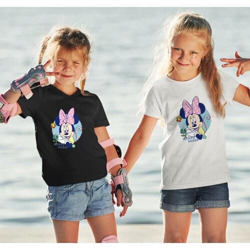 Disney Brothers And Sisters Clothes Fashion Outdoor Children Kawaii Dropship Cartoon Minnie Mouse Pattern Black White Tees Loose