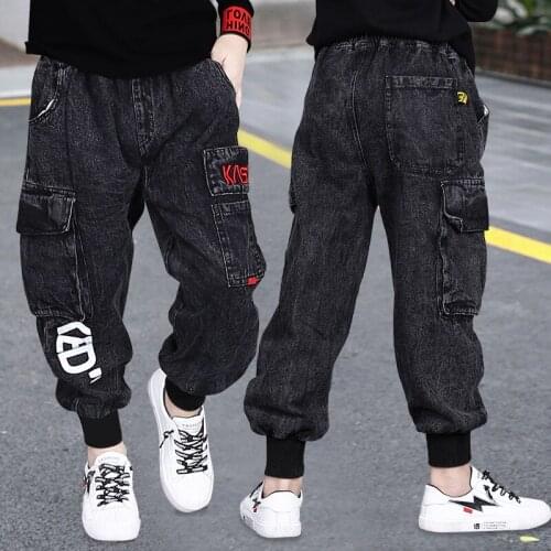 Fashiona Jeans for Teenage Boys Spring Kids Denim Trousers Letter Print Denim Pants 3-13Yrs Children Clothing Kids Sport Pants