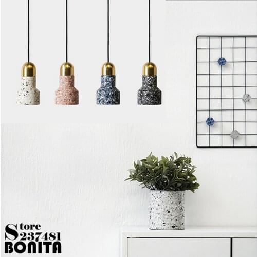 Nordic Creative Cement pendant lamp led Terrazzo small droplight loft Restaurant beside colored copper stone hanging lamps
