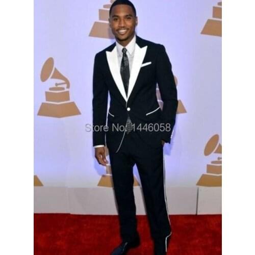 2018 New Design Business Party Black Men Suits White Peaked Lapel Slim Fit Groom Wedding Tuxedos Suits For Men Wedding Suits