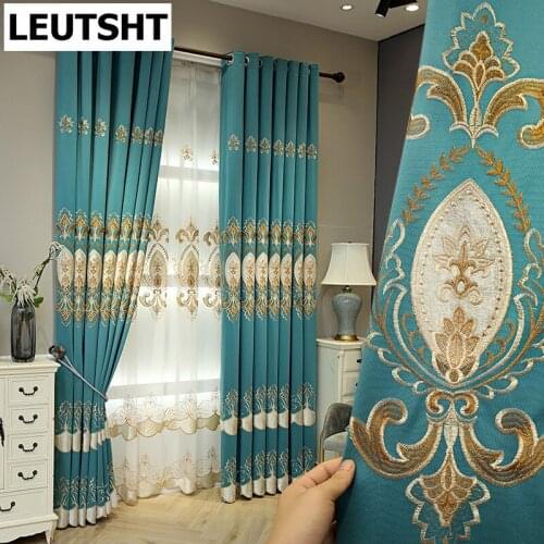 2021 New European Style Curtains for Living Dining Room Bedroom Light Luxury Embroidered Curtains Villa Curtains Window Curtain