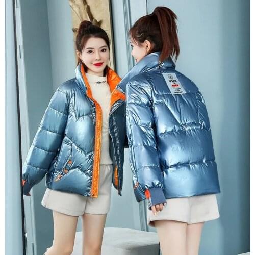 2021 New Womens Parkas Winter Jacket Short Coats Glossy Thick Warm Overcoat Cotton Padded Parka Jackets Female Outwear