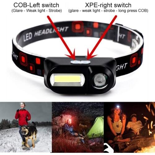 New Dropshipping Portable Mini XPE+COB LED Headlamp USB Rechargeable Camping Head Lamp Fishing Headlight Flashlight Torch