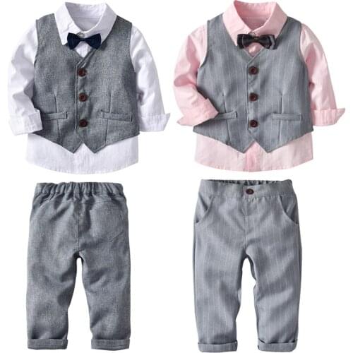 2021 Autumn Baby Boy Clothing Sets Formal Children Outfits Gentleman Kids Clothes Suits Dress Clothing 4 PCS Toddler Boy Uniform