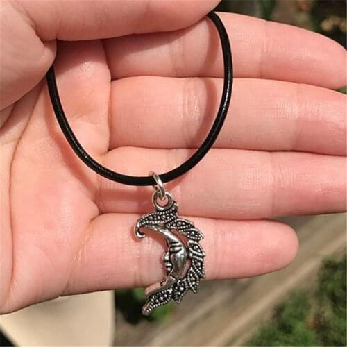 Crescent Moon Charm Choker Necklace, Black Leather Choker, Boho Necklace for Woman