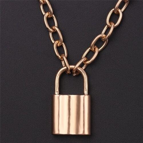 Retro Lovers Lock Pendant Trendy Padlock Pendant Necklace Gold Silver Color Link Chain Women Men Necklace Jewelry Collier