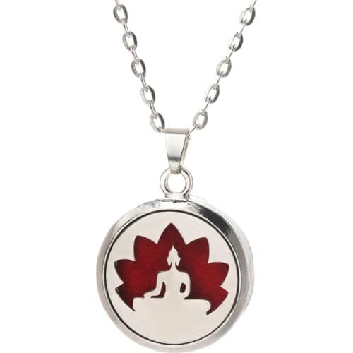 Perfume Pendant 1pcs Buddha pattern stainless steel Magnetic Aromatherapy Necklace Jewelry Essential Oil Diffus Locket gift