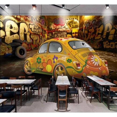 Custom Wallpaper 3D Personality Trend Graffiti Wall Graffiti Car Background Wall Restaurant Bar Decoration Poster Wall Painting