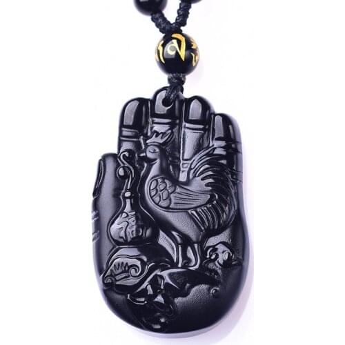 Drop Shipping Necklace Pendant Natural Black Obsidian Carved Buddhas hand mascot Pendant Gift for Lovers Fine Crystal Jewelry