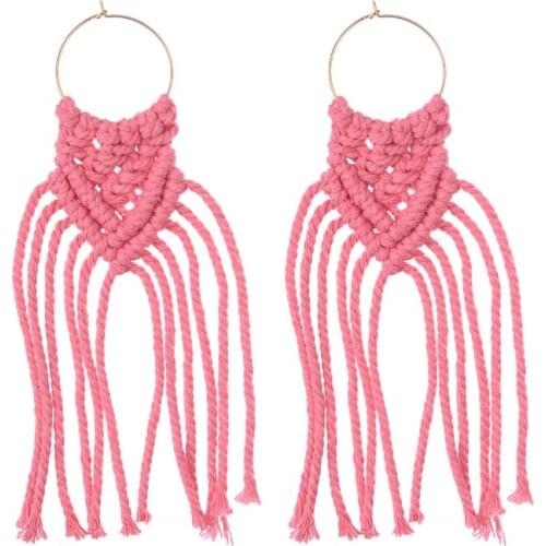 Handmade Macrame Tassel Earrings for Women Bohemian Cotton Fringed Dangle Earrings Ethnic Wedding Jewelry Gift Accessories New