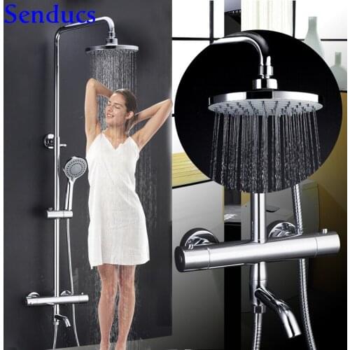 Thermostatic Shower Set Senducs 38 Temperature Bathroom Shower Set Polished Chrome Thermostatic Shower Faucet Rainfall Shower