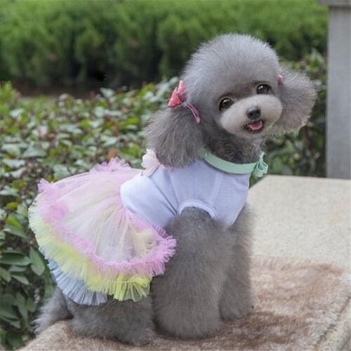 Spring/Summer Thin Dog Clothes Pet Clothing Cake Skirt Floral Multi-color Dog Dress Lovely Pink Flower Pet Dress White T-shirt