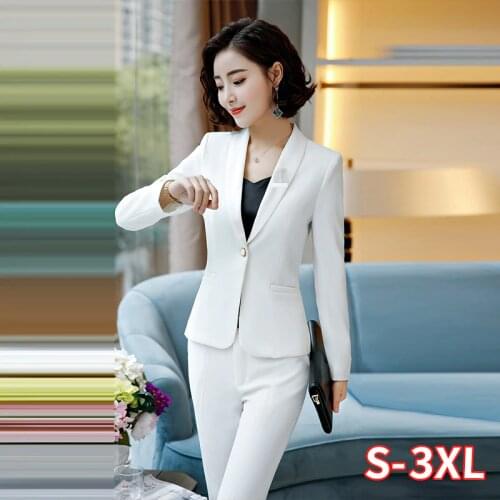 Spring Formal Pant Suit Office Lady Uniform Designs for White Blazer Women Suits Business Long Femme Work Wear Plus Size