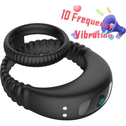 Vibrating Cock Ring Double Cockring Silicone Penis Rings Delay Ejaculation Stimulator Vibrator Sex Toys for Men Chasity Cage