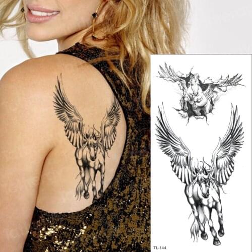 Temporary sticker tattoo wings body sticker tatoo boys back chest tattoo horse girls stickers mens fake tattoo black decal wing