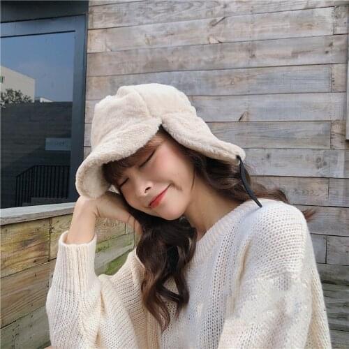 Female Autumn Bomber Hats Winter Warm Fur Hat Ski Cap Ear Guard Wool Baseball Cap Winter Hat