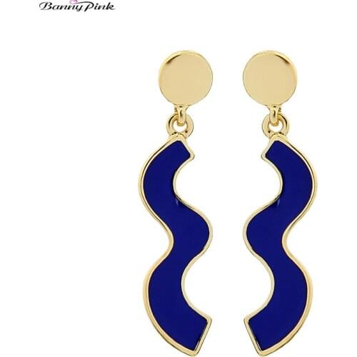 Banny Pink Simple Gold Color Geometric Stud Earrings For Women Chic Enamel Blue Pendant Post Earrings Fashion Minimalist Jewelry