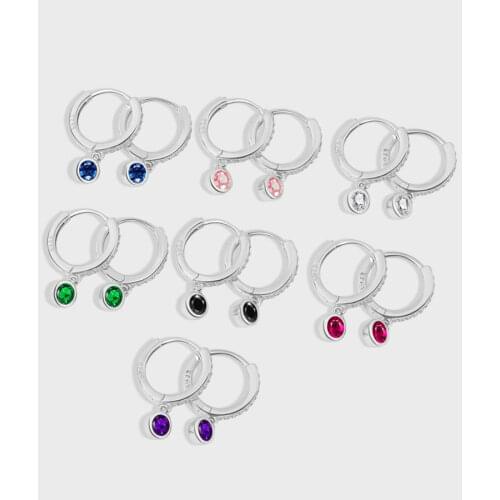 925 Sterling Silver Earring Fashion Color Round Zircon Short Pendant Drop Earring Cute Temperament sweet Woman Girl Ear Jewelry